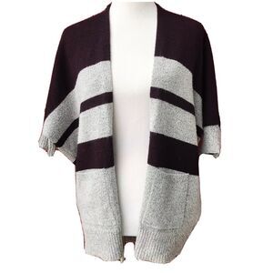 Hannah Cardigan SMALL Purple Gray Color Block Stripe Pocket Open‎ Front Comfort